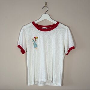 LNA White Ringer Tee with Red Trim and Balloon Graphic